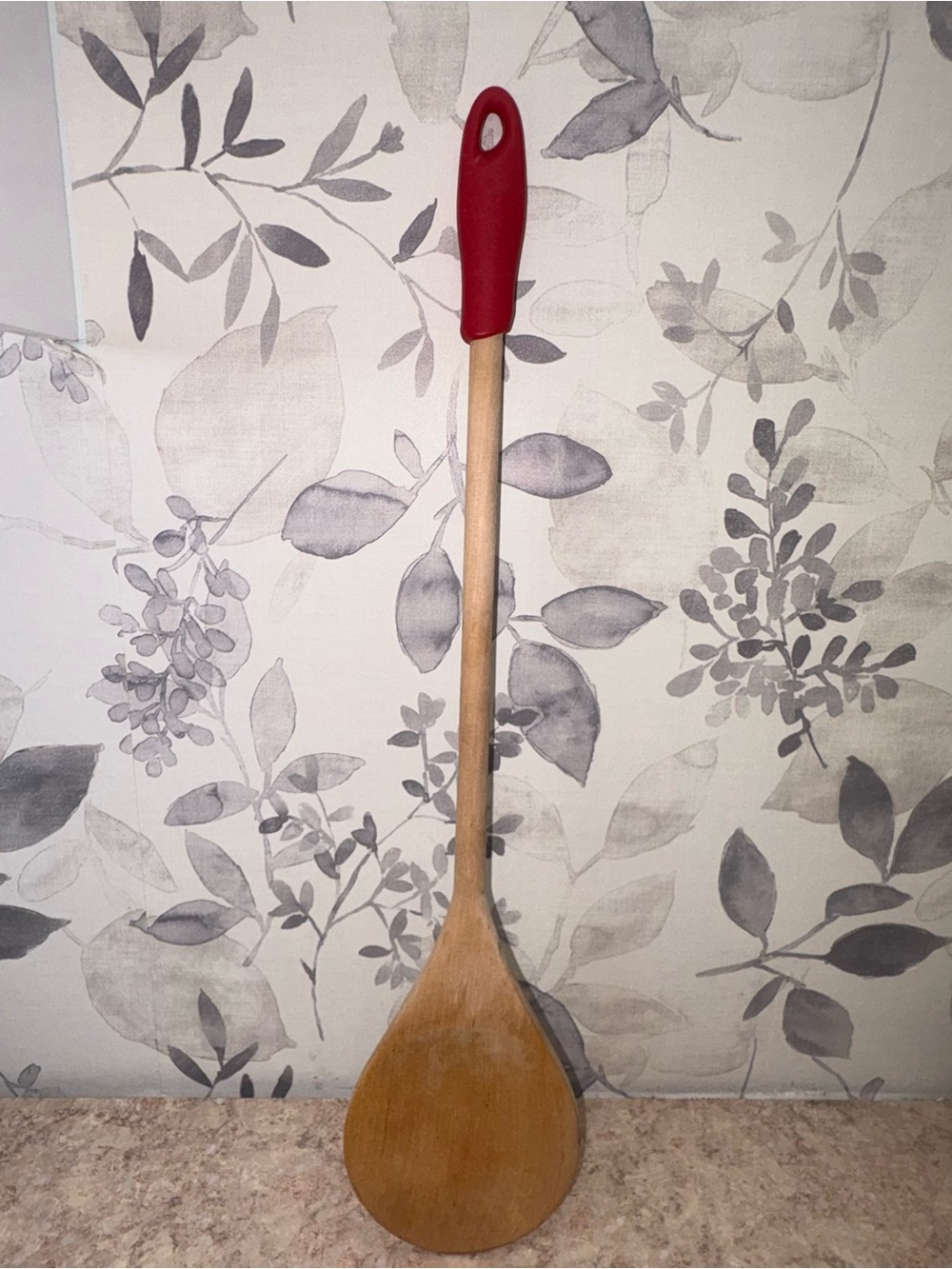 Wooden Cooking Spoon with Red Grip - Classic Kitchen Utensil